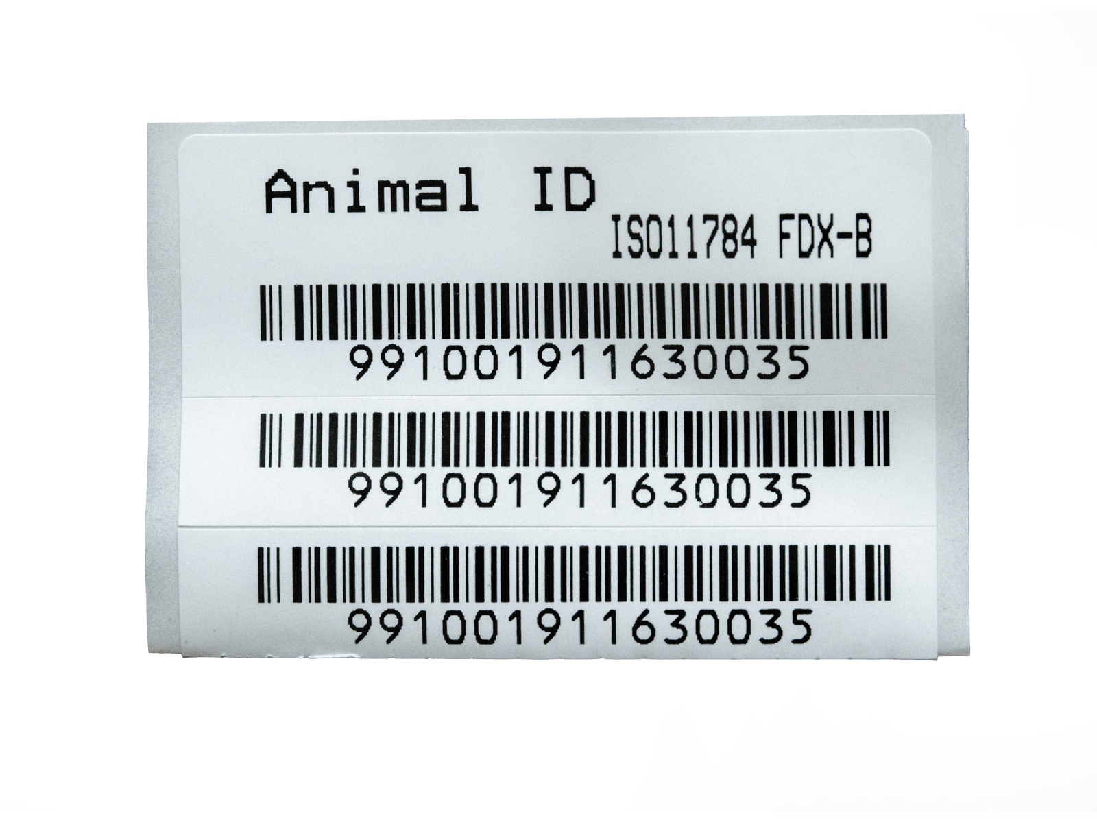 911PetChip™ barcode label sheet with chip number 9910019116300035.