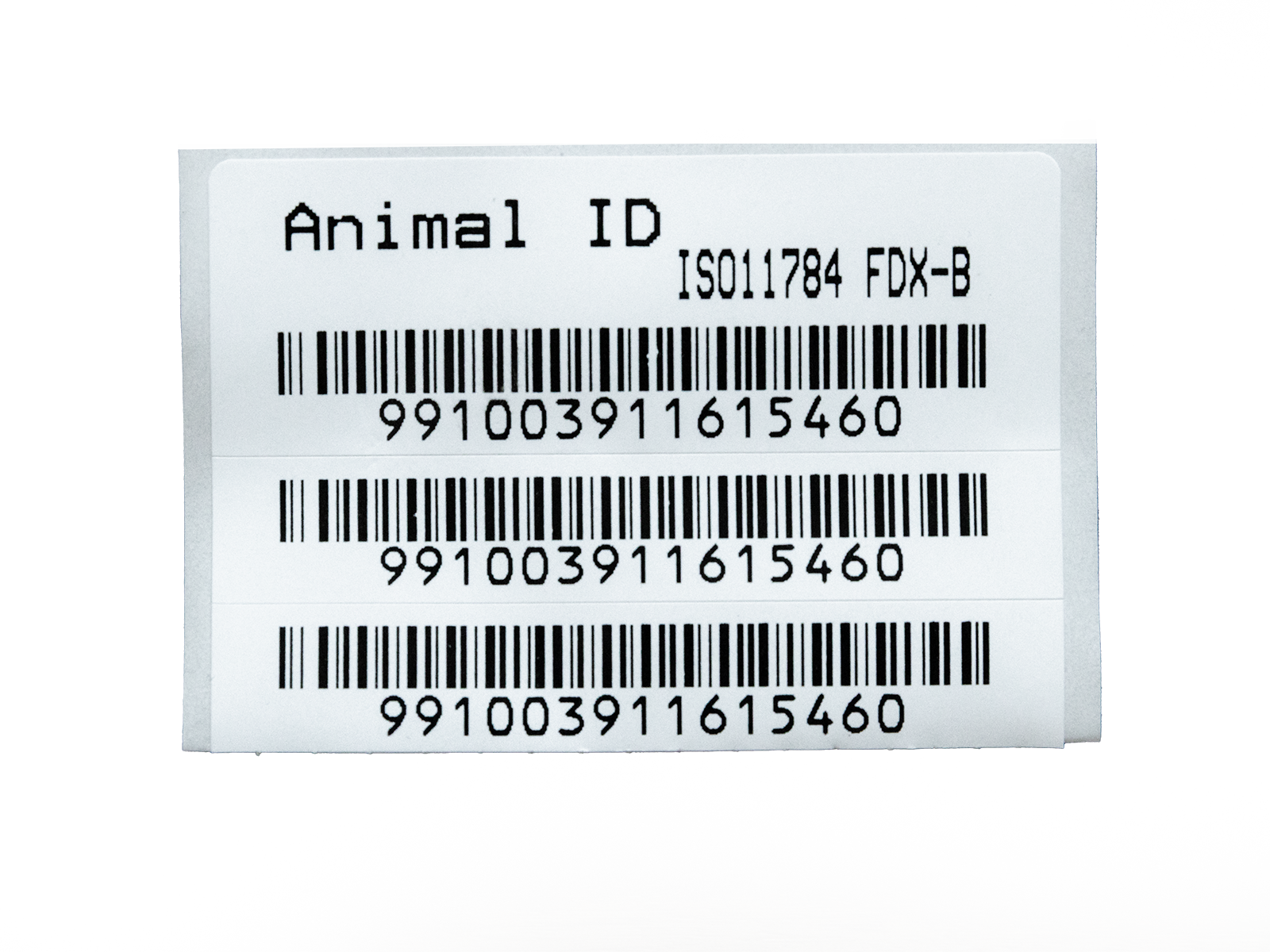 911TinyChip™ barcode label sheet with chip number 991003911615460.